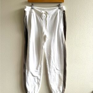 Monrow White Jogger Pants with Brown Side Stripes